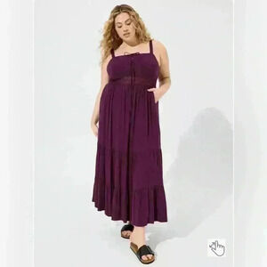 Torrid Size 1 Maxi Rayon Slub Lace Up Tiered Dress